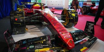 La conferenza stampa di presentazione del Gran Premio di Monza 2026 di Formula 1 Nella foto è presente la Ferrari che era in mostra durante la conferenza