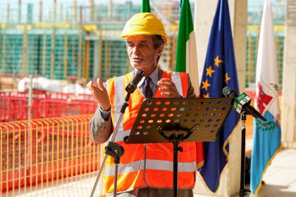 Il presidente della Regione Lombardia, Attilio Fontana, interviene alla presentazione del secondo atto integrativo dell’Accordo di Programma per la realizzazione della Città della Salute, il grande polo ospedaliero in costruzione sulle aree ex Falck a Sesto San Giovanni (Milano)