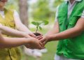 Il bando di Regione Lombardia per promuovere l'Educazione alla sostenibilità. La foto mostra tre bambini con le mani unite che stringono una manciata di terra con un germoglio _Shutterstock 01092026