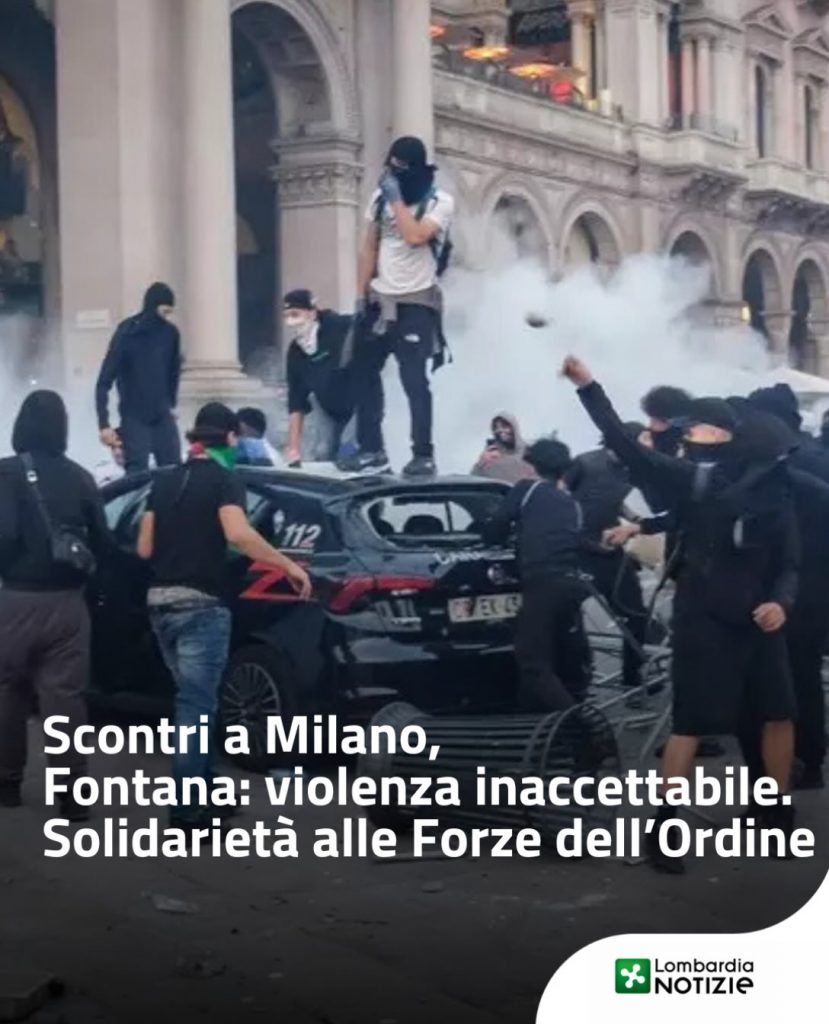 Bombe carta, agenti aggrediti, barricate e auto dei Carabinieri devastate. Il presidente della Regione Lombardia, Attilio Fontana, condanna con fermezza gli episodi di violenza verificatisi in piazza Duomo a Milano e in altre città italiane.

 “Le immagini sono gravissime e inaccettabili. Fatti che hanno poco a che fare con i reali bisogni di scuole e università e che finiscono per trasformarsi in occasioni di violenza. Chi si infiltra nei cortei per cercare lo scontro con le Forze dell’Ordine e devastare la nostra città non ha nulla a che vedere con il diritto di manifestare. Massima solidarietà e vicinanza alle donne e agli uomini delle Forze dell’Ordine in particolare a chi è stato costretto a ricorrere alle cure in ospedale”.

📸 @agenzia_ansa 

#lnews #lombardianotizie #milano #scontri
