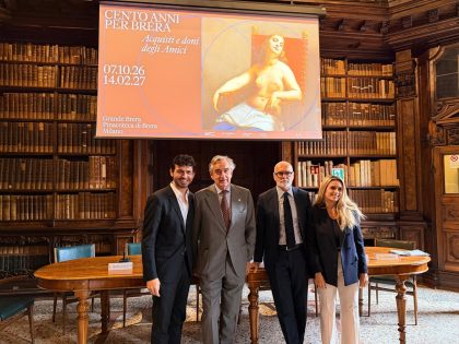 Alla conferenza stampa di presentazione della mostra 'Cento anni per Brera: Acquisti e doni degli Amici' è intervenuta l’assessore alla Cultura di Regione Lombardia, Francesca Caruso. Presenti anche il direttore generale della 'Grande Brera', Angelo Crespi, il presidente dell’Associazione 'Gli Amici di Brera', Carlo Orsi, e l'assessore alla Cultura del Comune di Milano, Tommaso Sacchi.