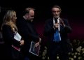 Il presidente della Lombardia Caruso durante il suo intervento sul palco del Teatro La Scala nell'ambito dell'evento Futura 2026